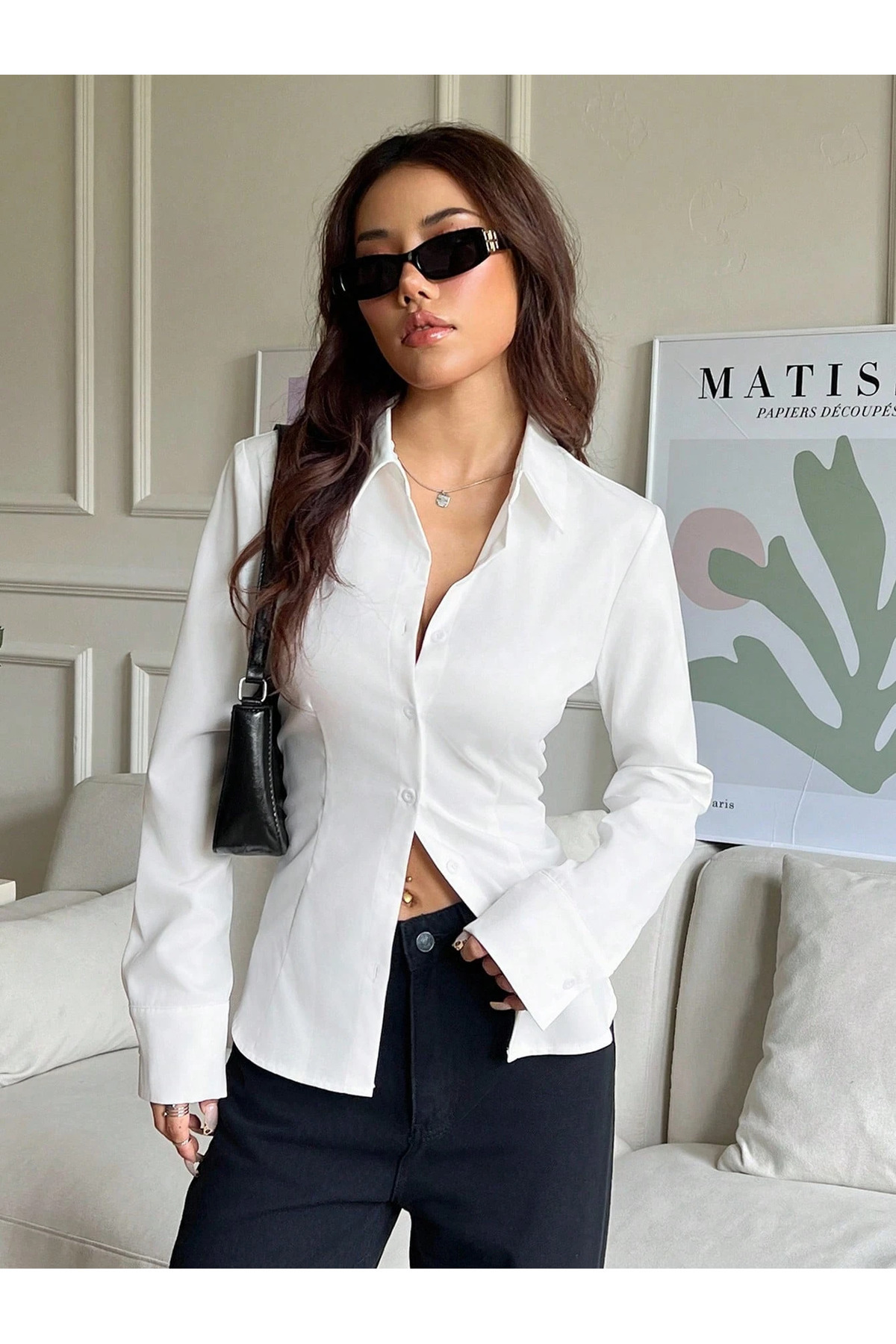 COOL TARZ  Kadın Şık Bel Oturtmalı ve Bağcık Detaylı Slim Fit Gömlek - Görsel 2