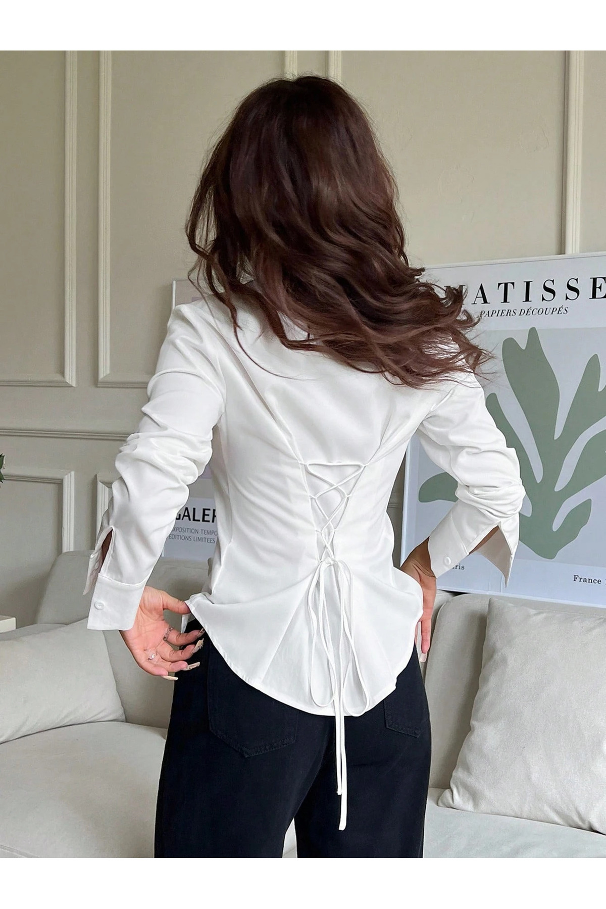 COOL TARZ  Kadın Şık Bel Oturtmalı ve Bağcık Detaylı Slim Fit Gömlek