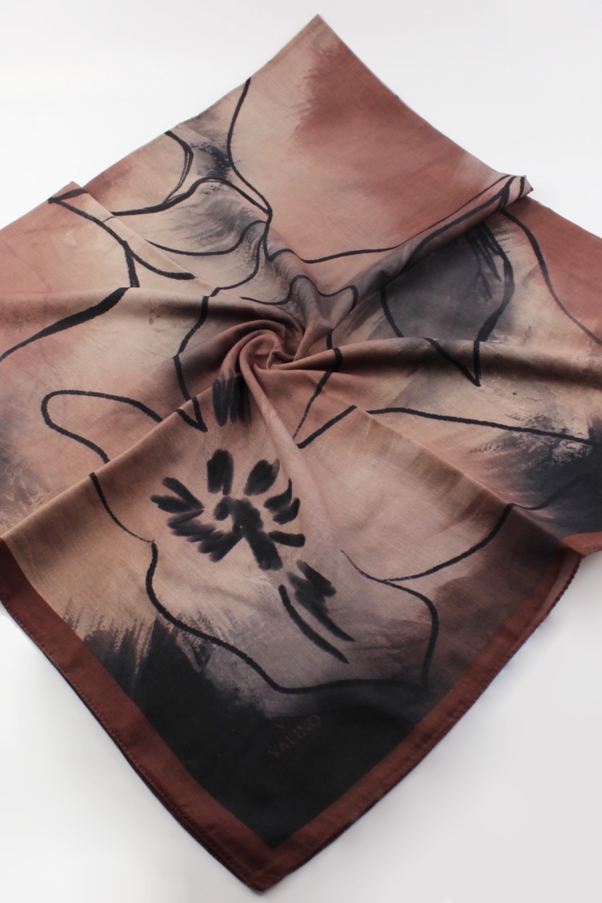 120x120 Watercolor Patterned Large Size Scarf Cotton Scarf Large Size Scarf Chocolate Brown