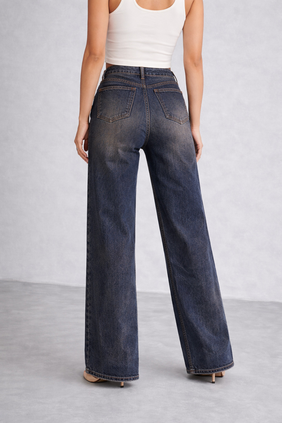 Lighter Jeans Kadın Yüksek Bel Likralı Wide Leg Palazzo Jean Pantolon Esnek Kumaş Bol Paça Vintage Yıkamalı Günlük