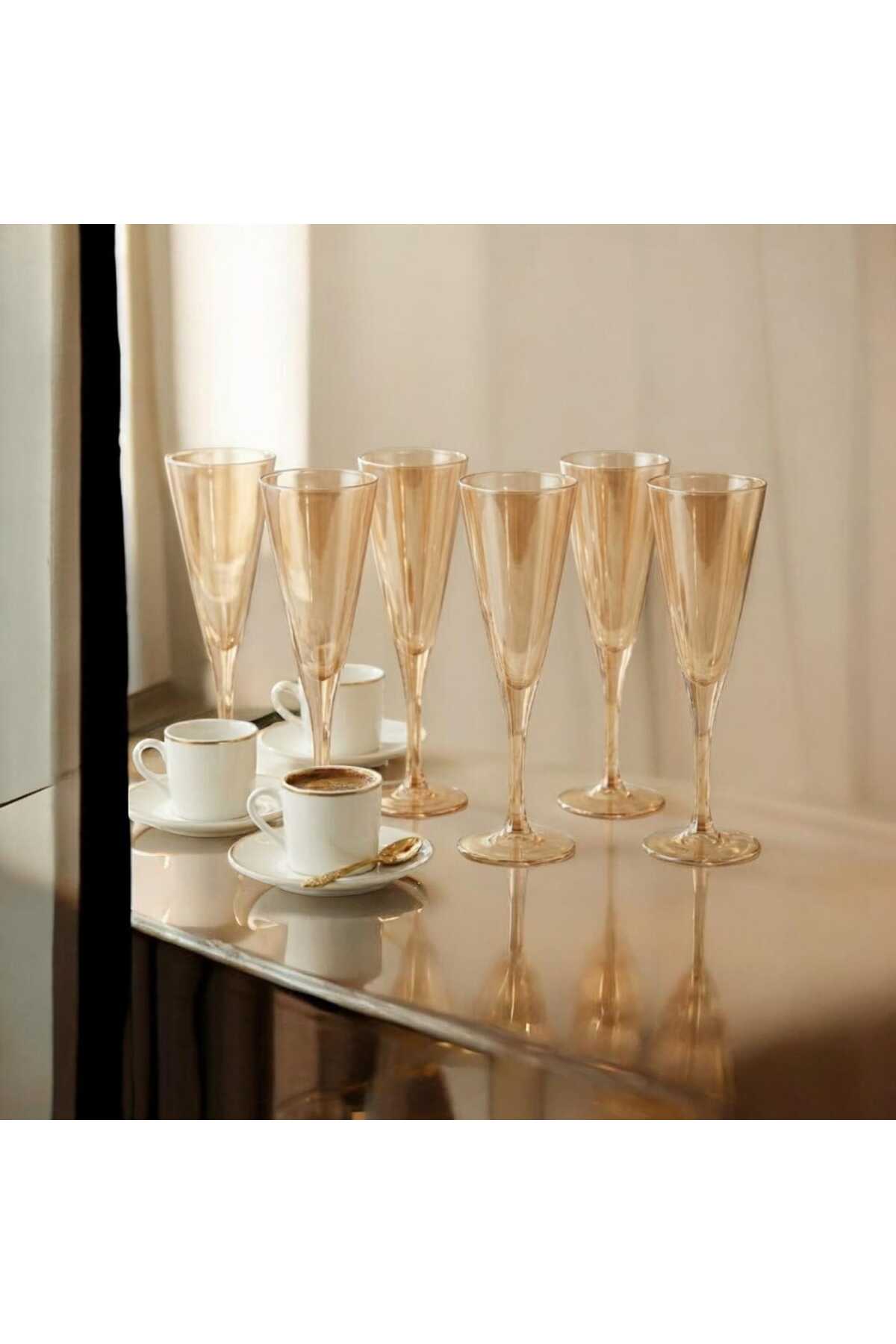 Sofy 6 Pieces Gold Coffee Side Glass Water Glass Set 200 CC
