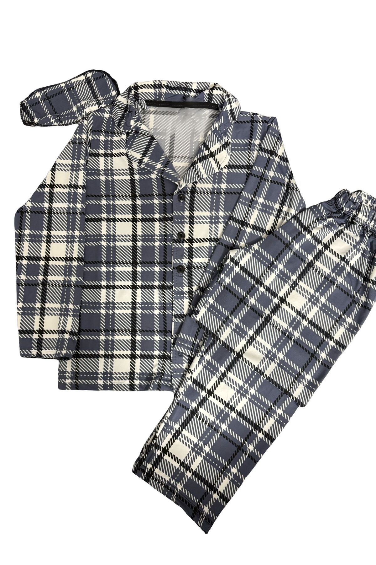 mışıl mışıl kids Erkek Çocuk Yazlık Uyku Bantlı Gri Renkli Ekose Desenli Gömlek Yaka Pijama Takımı fotoğrafı 2 (önizleme)