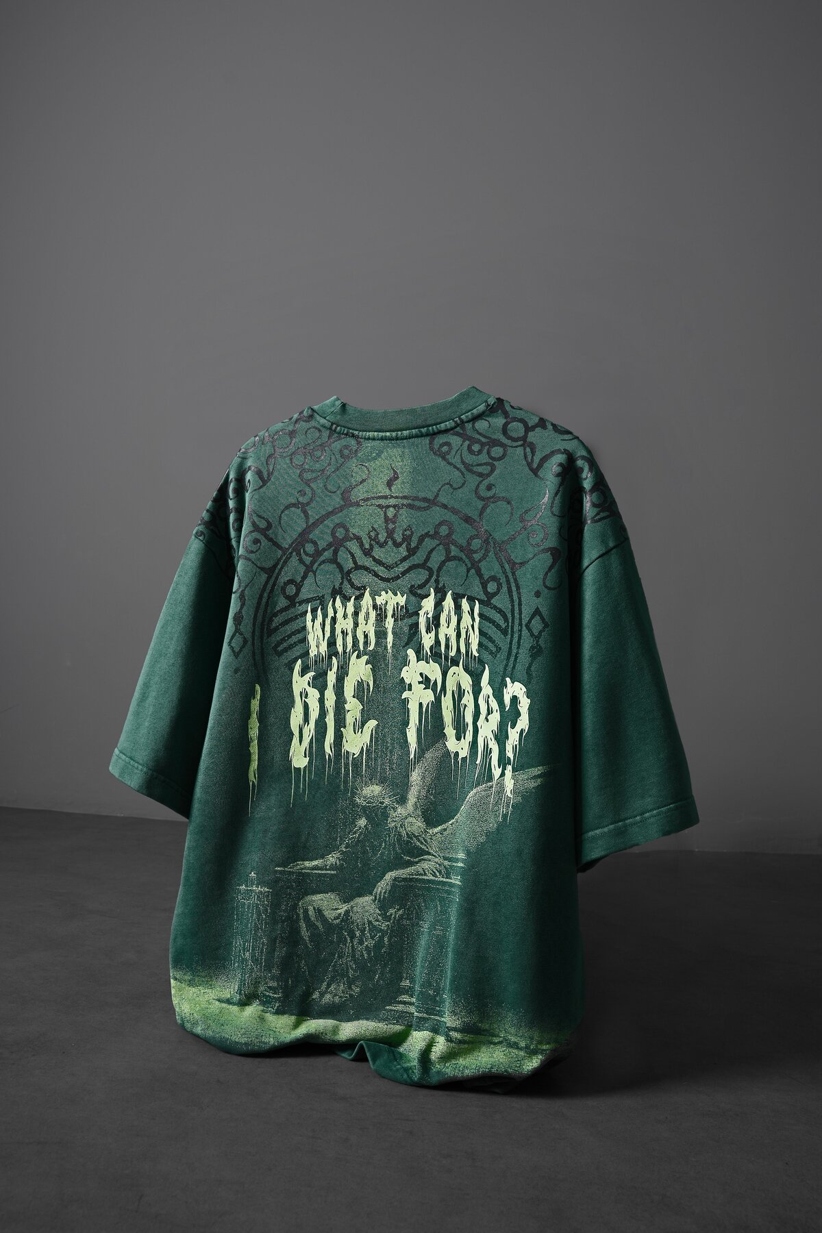 Slatra  Erkek Yeşili What Can İ Die For Oversize Yıkama Efektli Tshirt