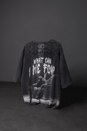 Slatra Erkek Antrasit What Can İ Die For Oversize Yıkama Efektli Tshirt