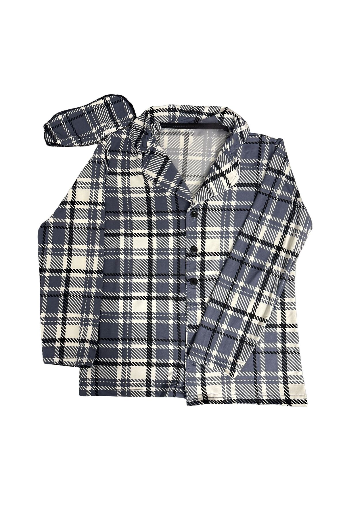 mışıl mışıl kids Erkek Çocuk Yazlık Uyku Bantlı Gri Renkli Ekose Desenli Gömlek Yaka Pijama Takımı fotoğrafı 4 (önizleme)
