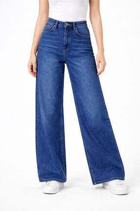 Lighter Jeans Kadın Vintage Wash Soluk Efekt Yüksek Bel Wide Leg Palazzo Jean...
