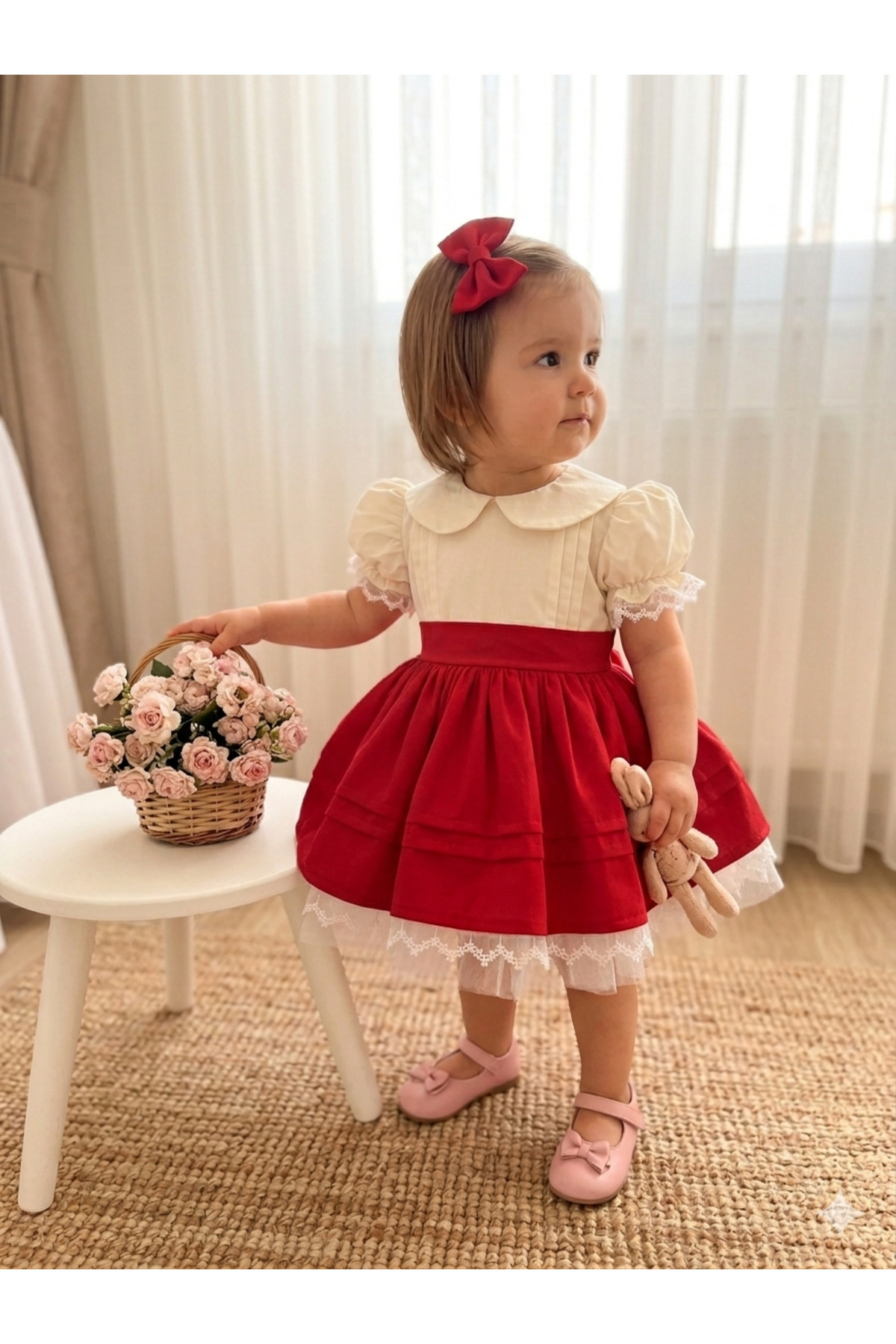 Queen tasarım Kırmızı vintage model kız çocuk elbise çocuk abiye bebek abiye