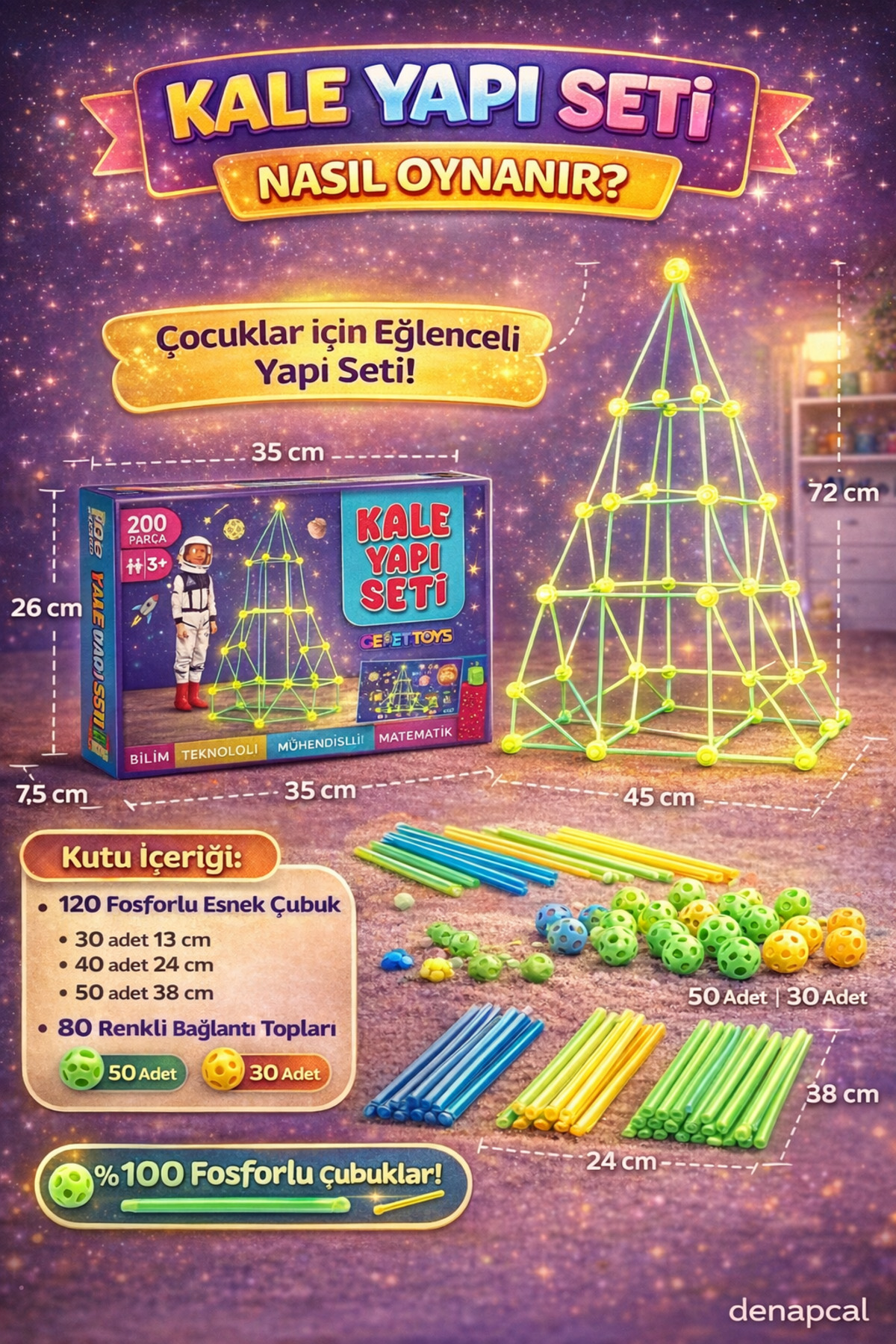 DENAPCAL Çocuk Oyun Evi Oyun Çadırı ve İnşa Seti 200 Parça Eğitici Kale Kurma STEM Yapı Oyuncağı fotoğrafı 2 (önizleme)