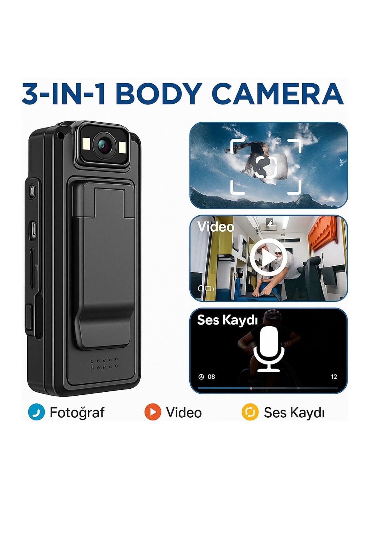 TEPELİNA Mini Body Camera Video-Fotoğraf-Ses Kayıt Kaydedici 180° Lens Mini Kamera