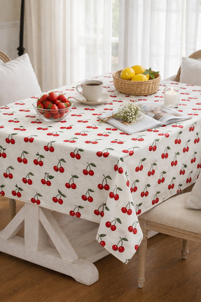 SEZİNİN TAKI DÜKKANI Pamuklu kumaş Kiraz desenli sofra&masa örtüsü