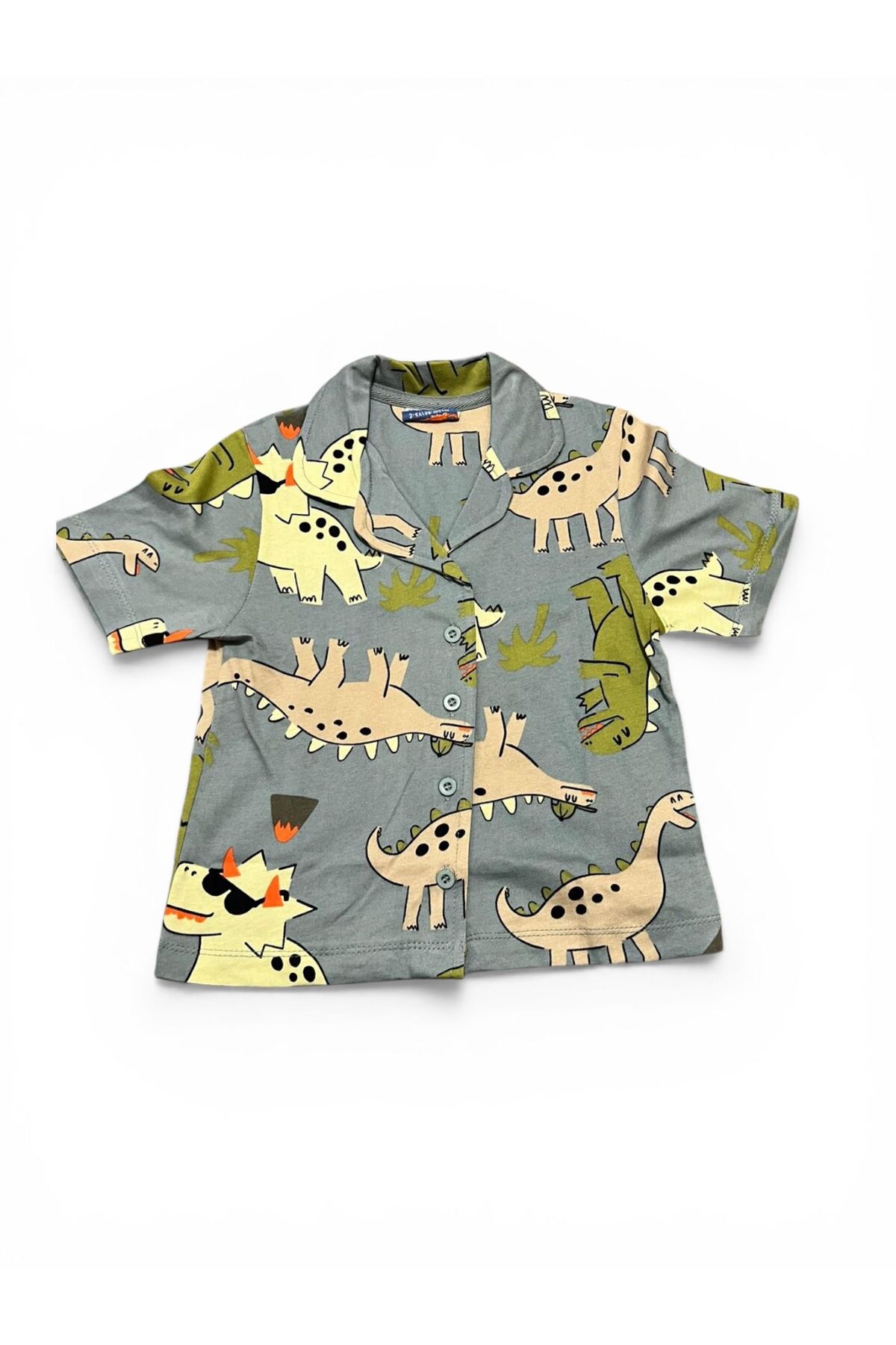 SERRASTIL Erkek Çocuk Dinazor Desenli Pamuklu Düğmeli Kısa Kollu Pijama Takımı fotoğrafı 4 (önizleme)