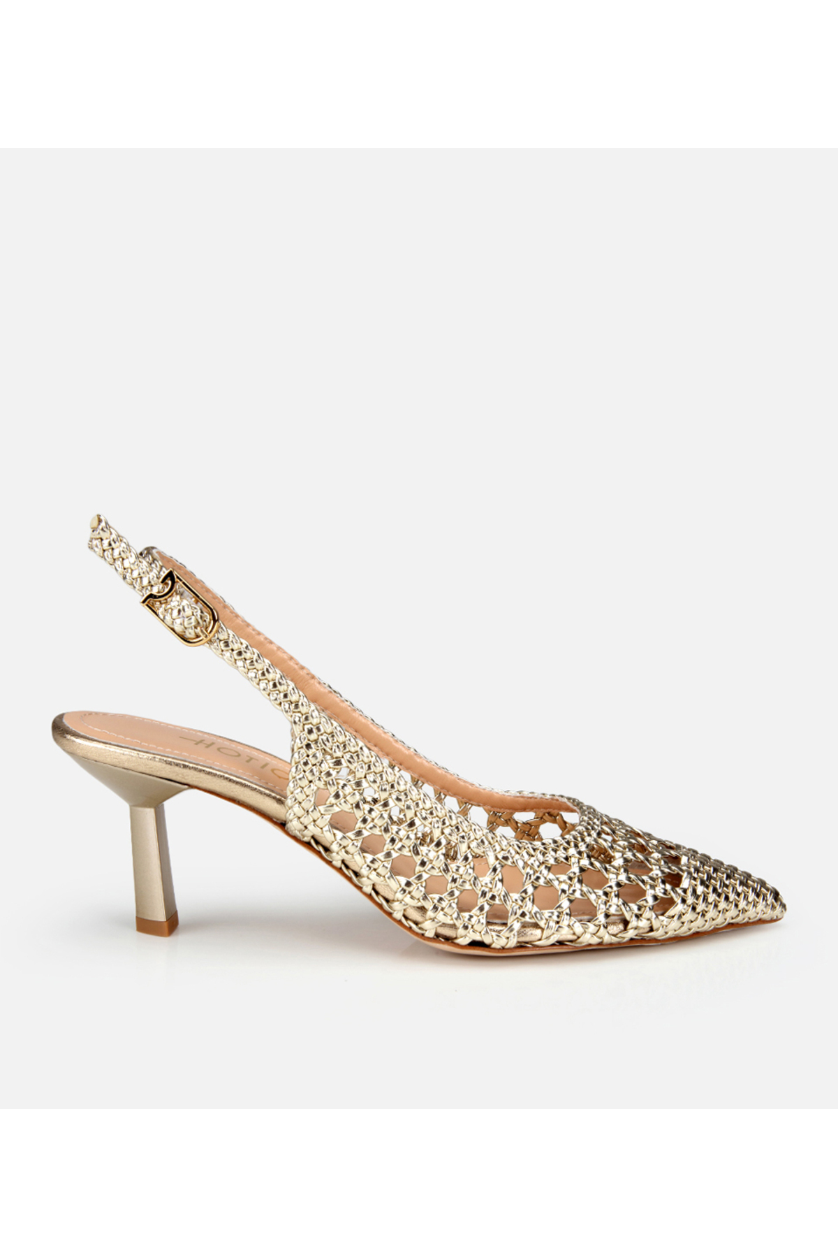 Hotiç  Kadın Gold Örgü Detaylı Arkası Açık Kısa Topuklu Stiletto