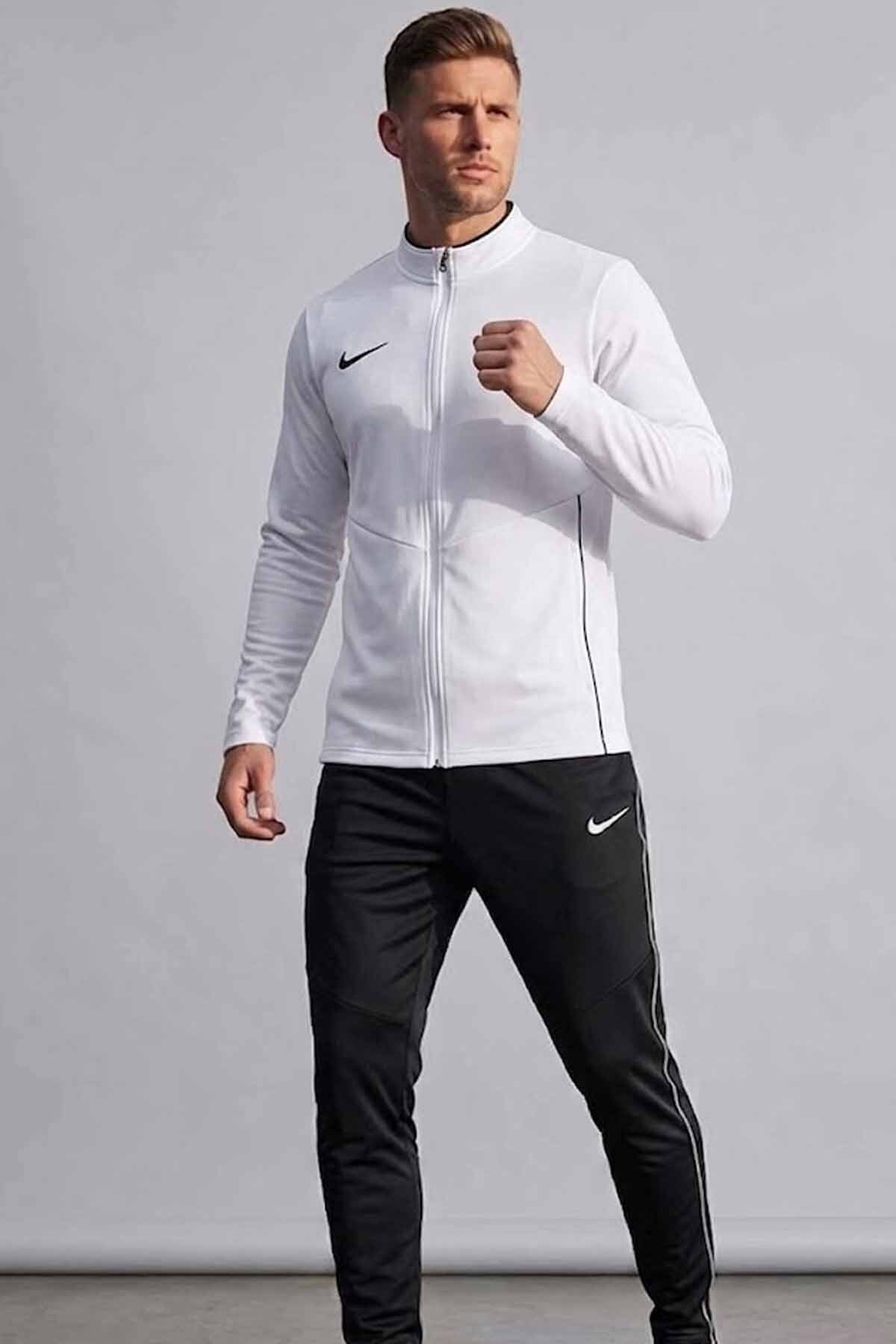 Nike Erkek Beyaz-Siyah Dri-FIT Günlük-Antrenman Eşofman Takımı - Slim Fit — سفید NK1979