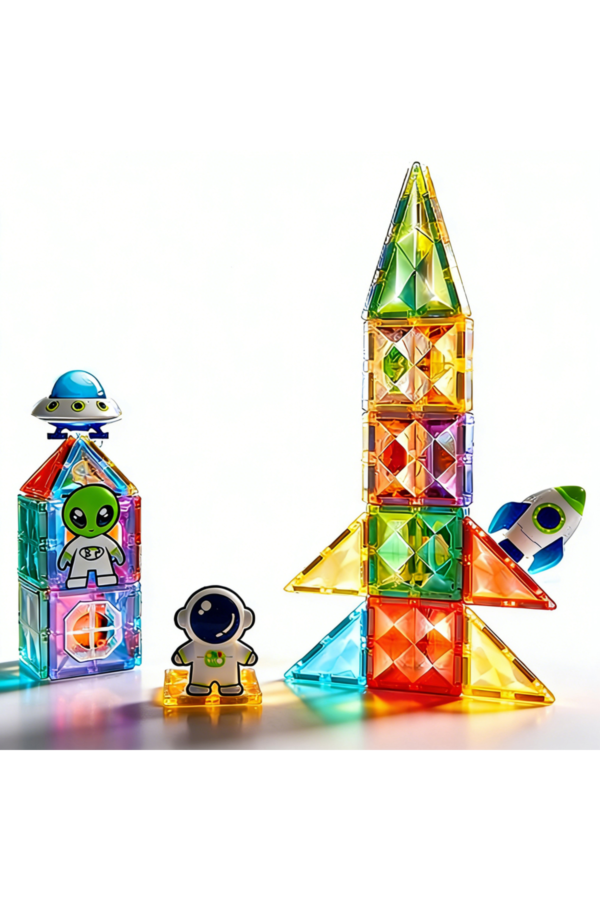 LRS STORE Manyetik Yapı Blokları–Çocuklar İçin Renkli 3 Boyutlu 100 Parça Mıknatıslı Karo Oyun Seti Uzay Tema fotoğrafı 5 (önizleme)