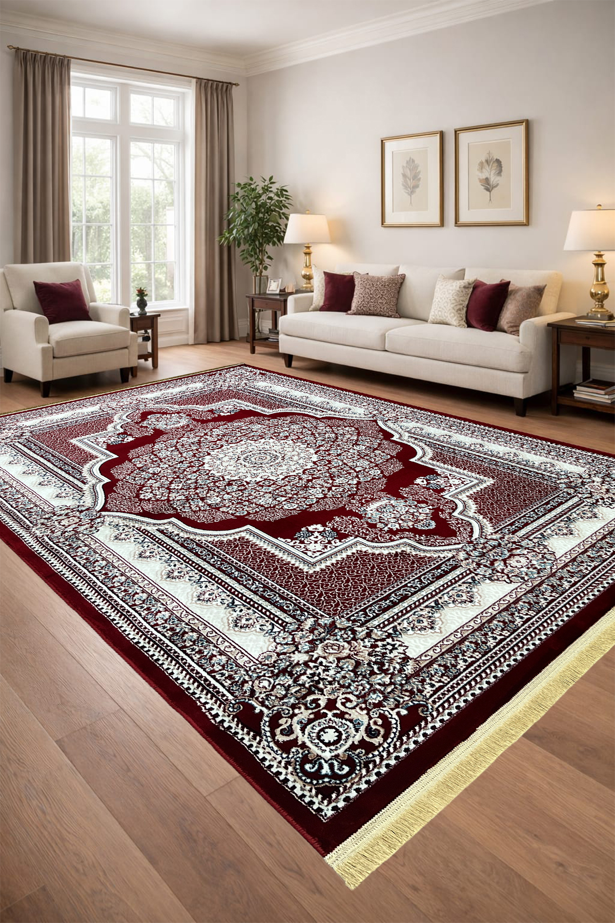 4 Square Meters - 6 Square Meters Modern Living Room and Living Room Carpet Soft Texture Antiallergic Silk Claret Red