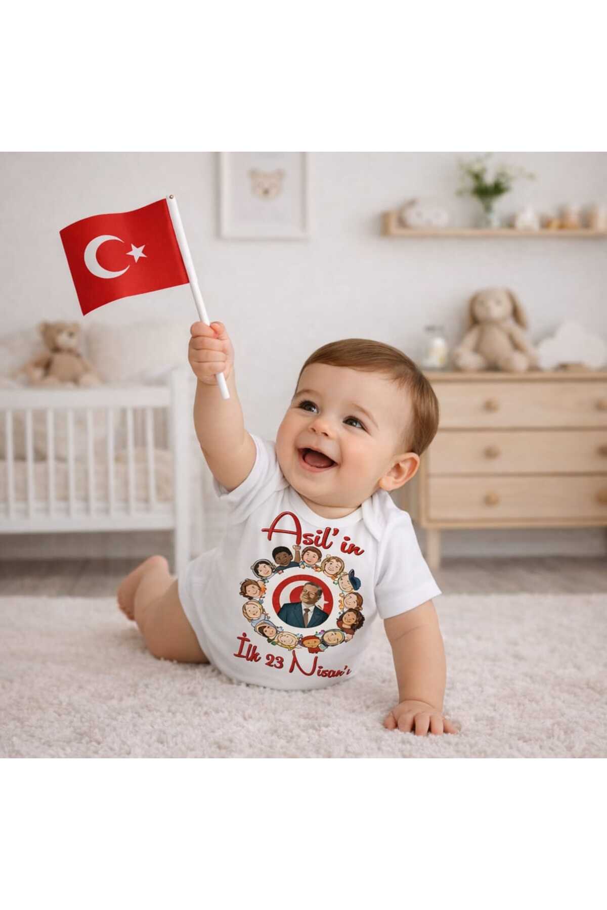 BY TUNA DESİGN Kişiye Özel 23 Nisan Bebek Body – İsimli Atatürk Baskılı Türk Bayraklı Zıbın (0-12 Ay) fotoğrafı 3 (önizleme)