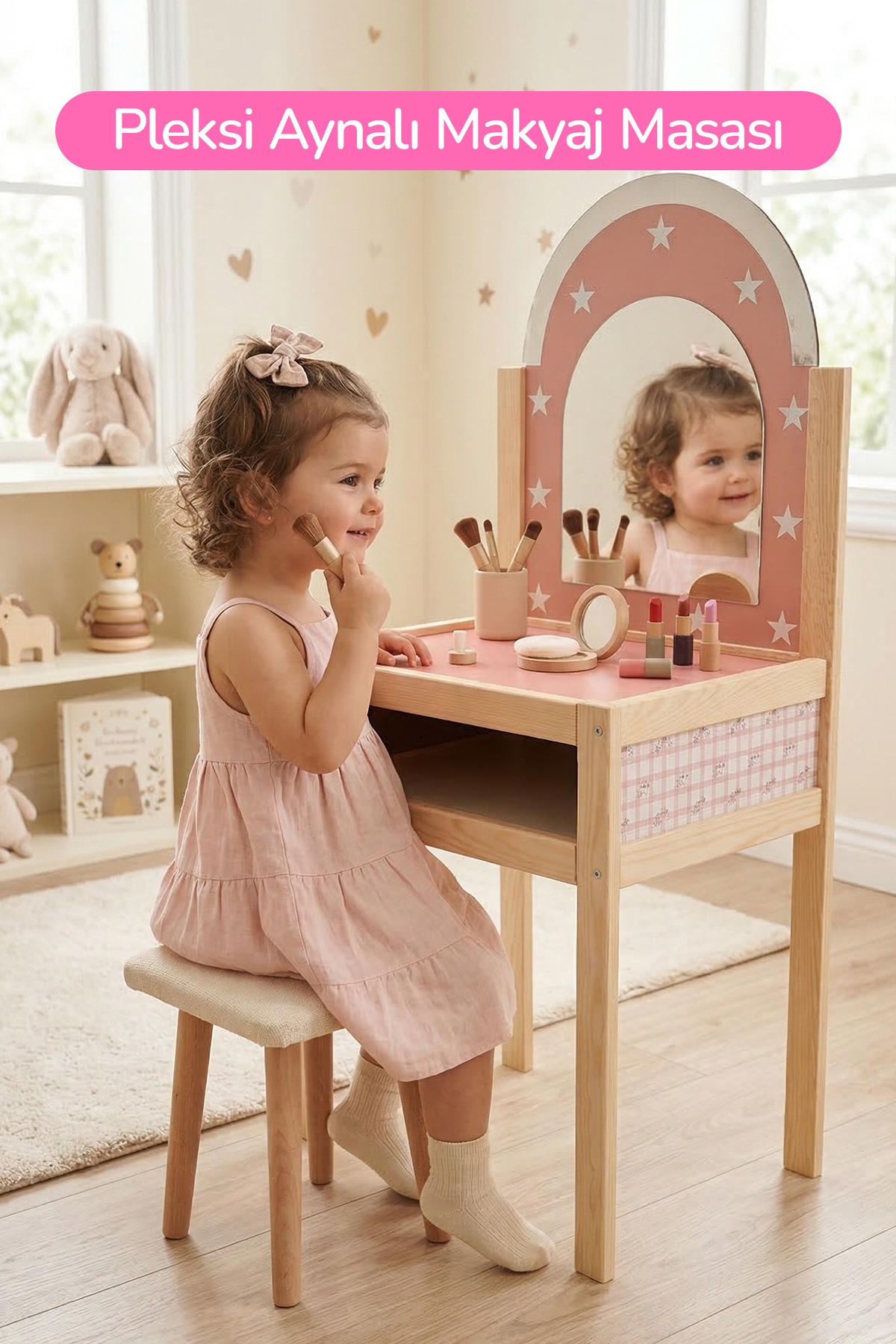 ROZİTOYS Çocuklar İçin Ahşap Makyaj Masası Ve Taburesi - Fiyatı