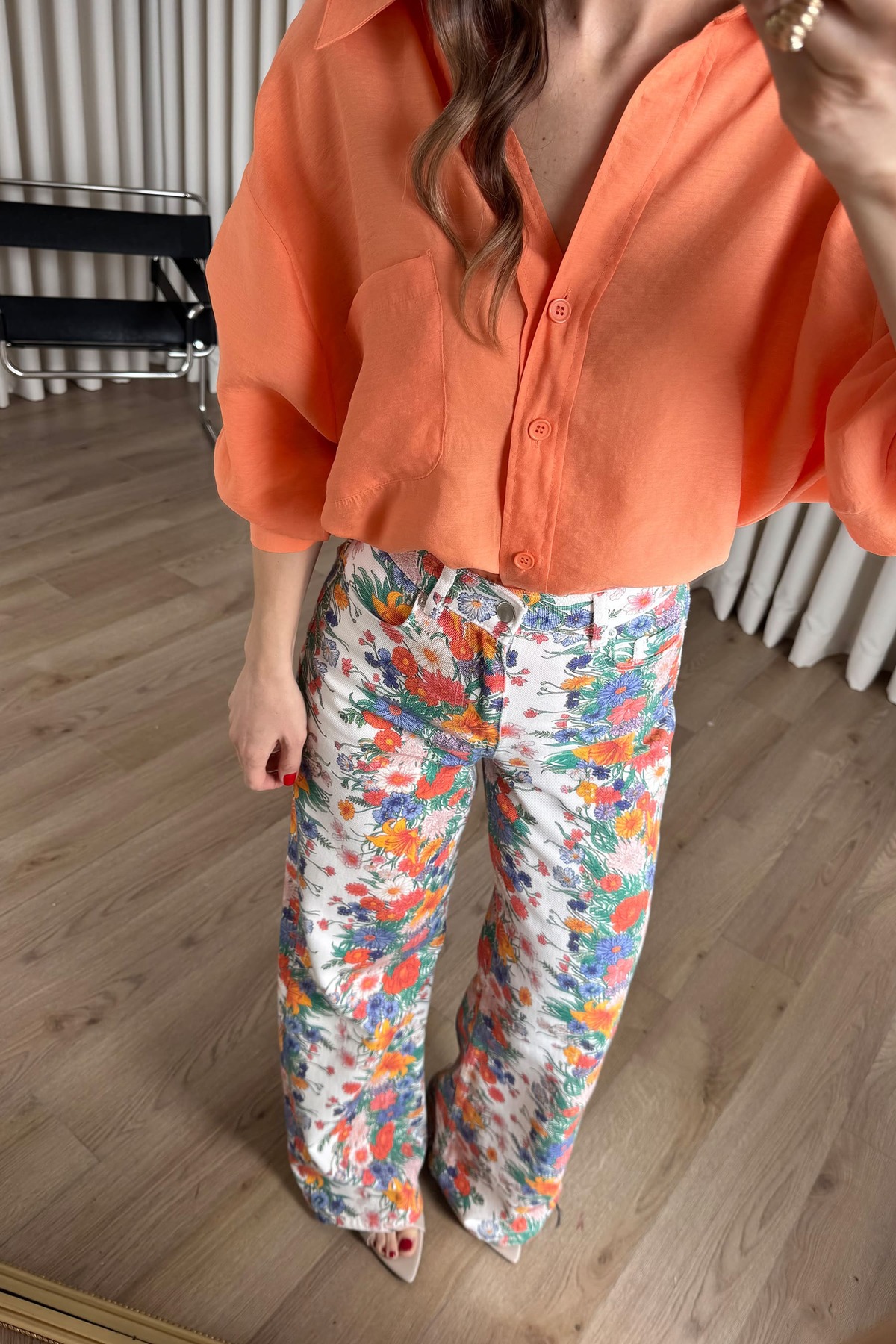 Sue Store  Turuncu Oversize Modal Kumaş Gömlek - Görsel 5