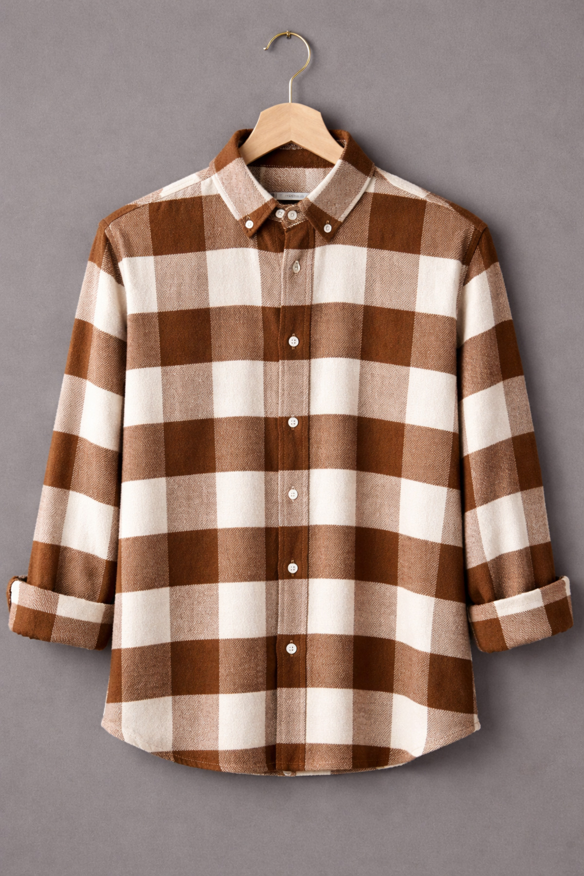 Brown-and-white checkered woodcutter shirt for men – comfortable Fit, new seasonal winter fashion trend