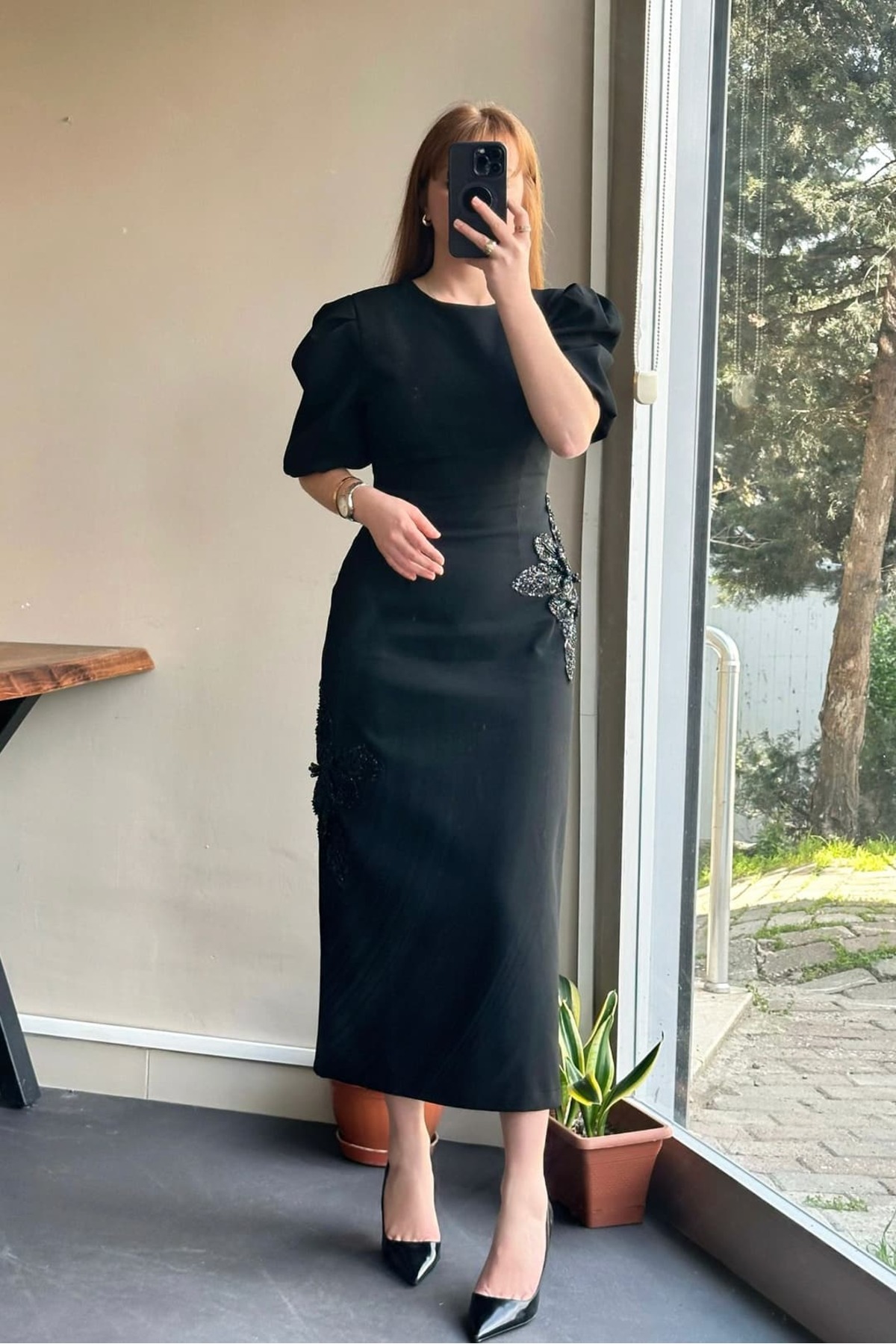 Pulli Collection  Payet Detaylı Midi Boy Siyah Elbise - Görsel 4