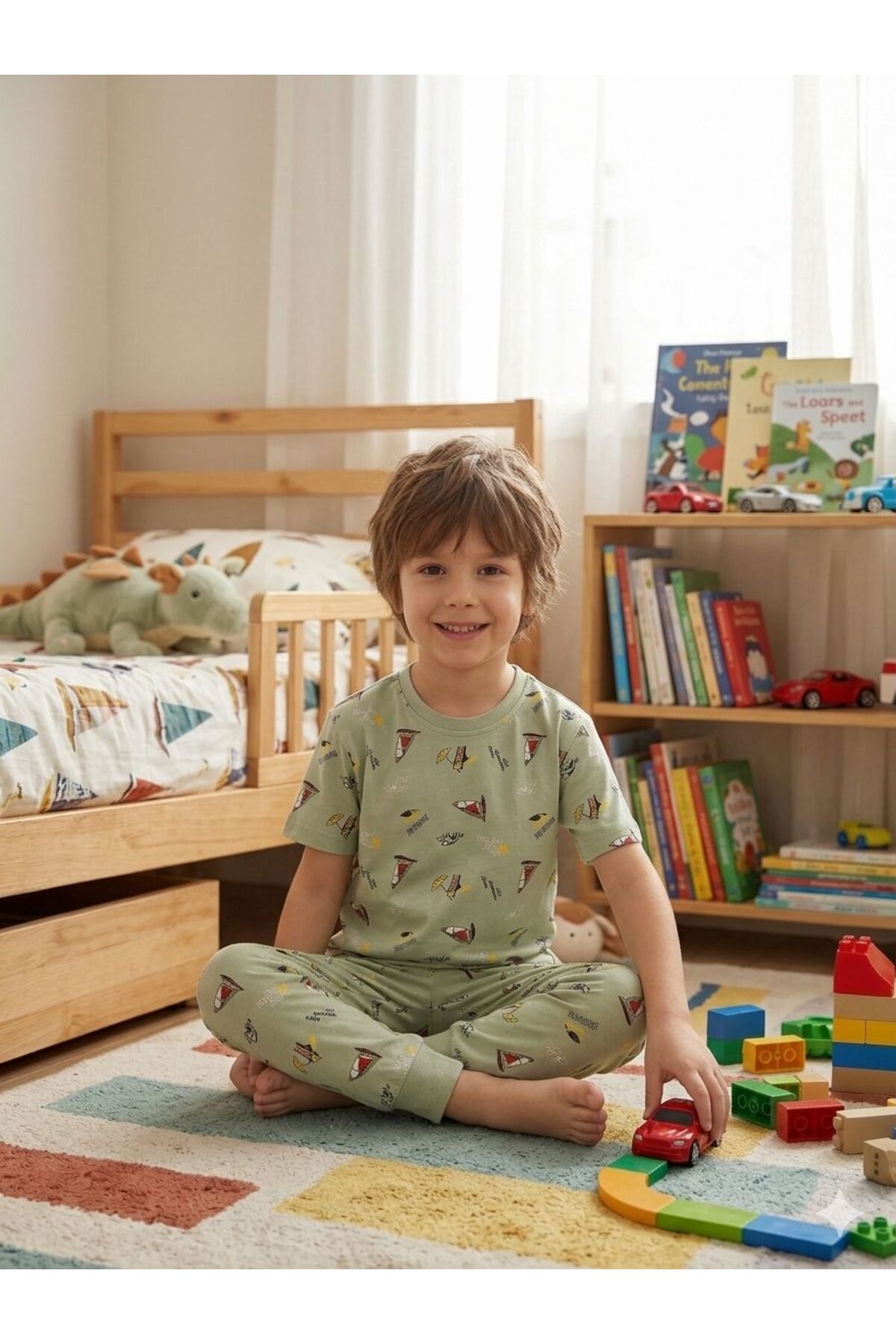 SERRASTIL Erkek Çocuk Yelkenli Desenli %100 Pamuk Süprem Kumaş Kısa Kollu Pijama Takımı fotoğrafı 2 (önizleme)