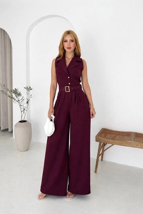 Kiki Kemer Detaylı Blazer Yaka Geniş Paça Tulum