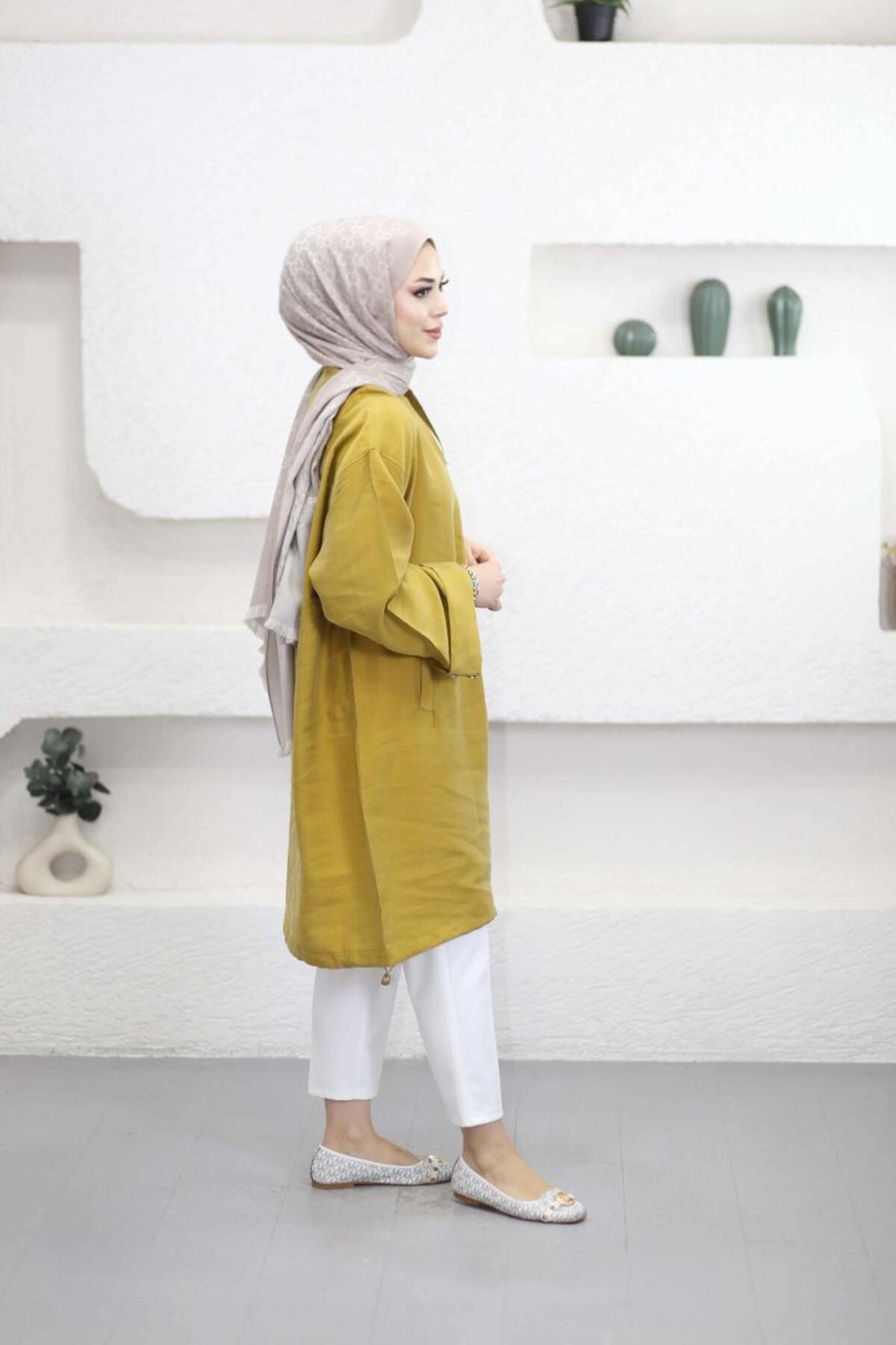 Suede Style  6346 - Rahat Fermuarlı Cepli Kol Düğme Detaylı Uzun Tunik - Görsel 3