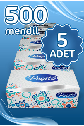 Peçito "500" Çift Katlı Pratik Mendil Çek Kullan Kutu Mendil (5ADET)x(100MENDİL)