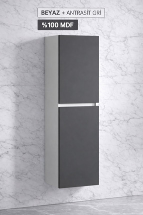 Multi Series 35x130 cm Beyaz Antrasit Gri Mat Asma Banyo Boy Dolabı - Çok Ama...