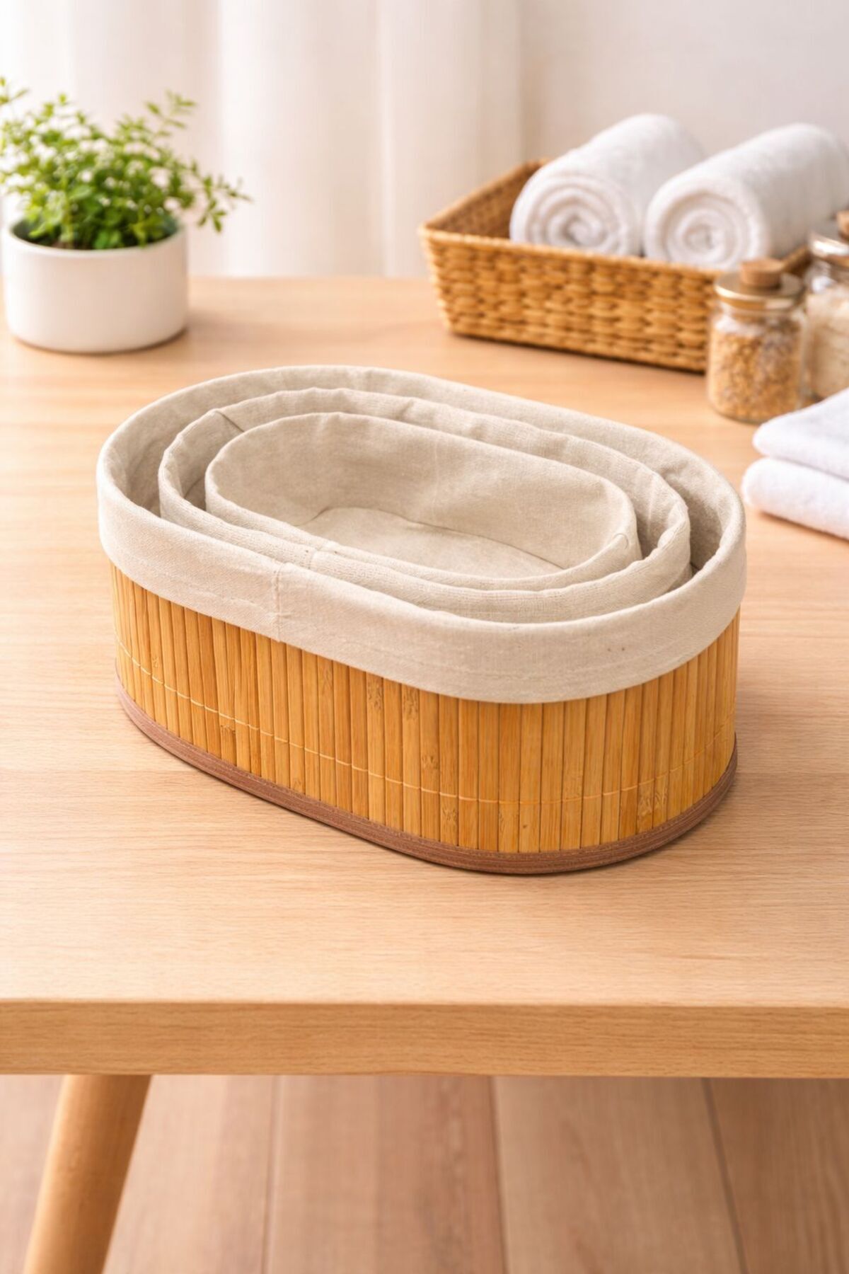 YzHome 3 Lü Oval Bambu Organizer Düzenleyici Saklama Kutusu Sepet