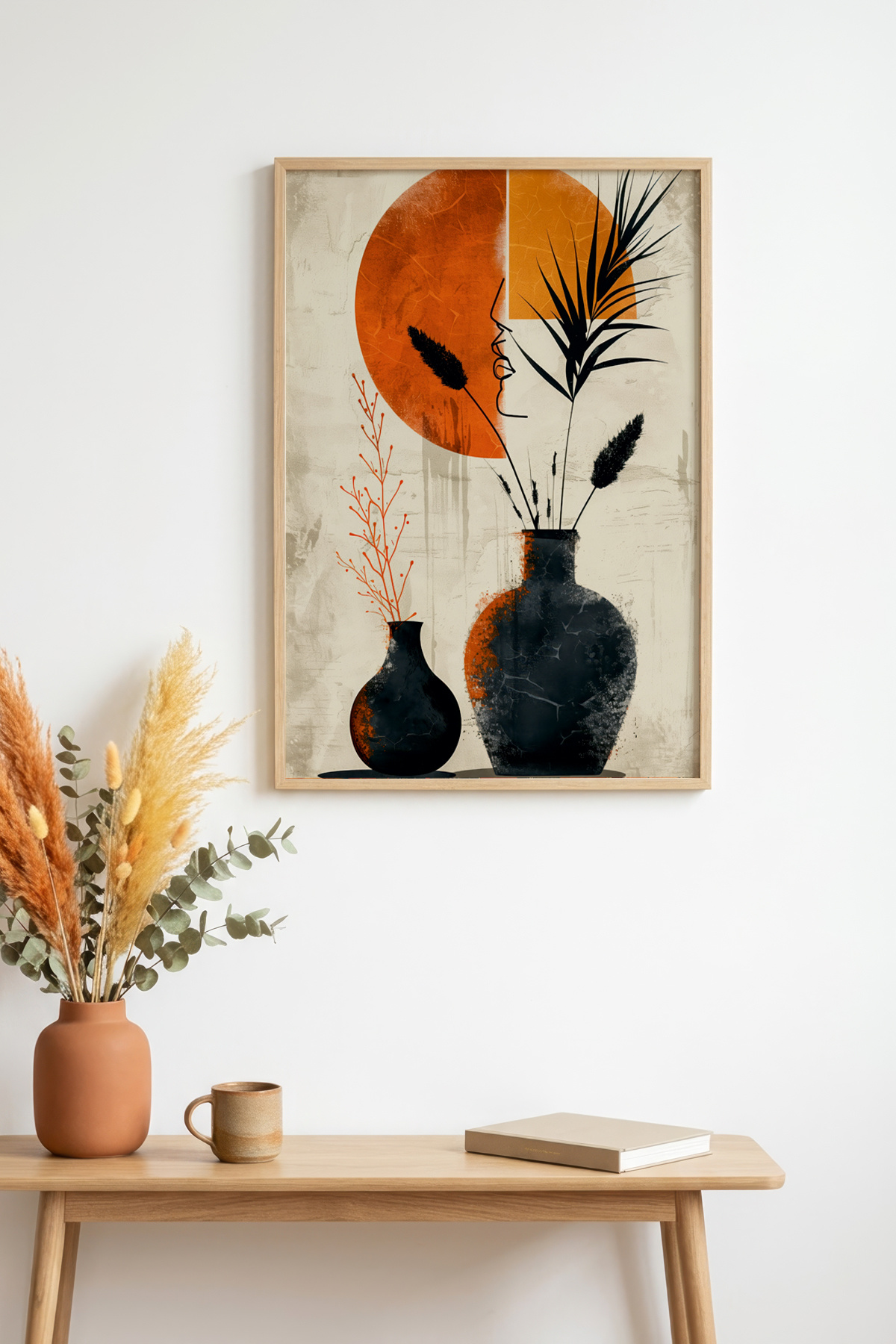 Abstract Painting with Natural Wood Frame I Huhu1249
