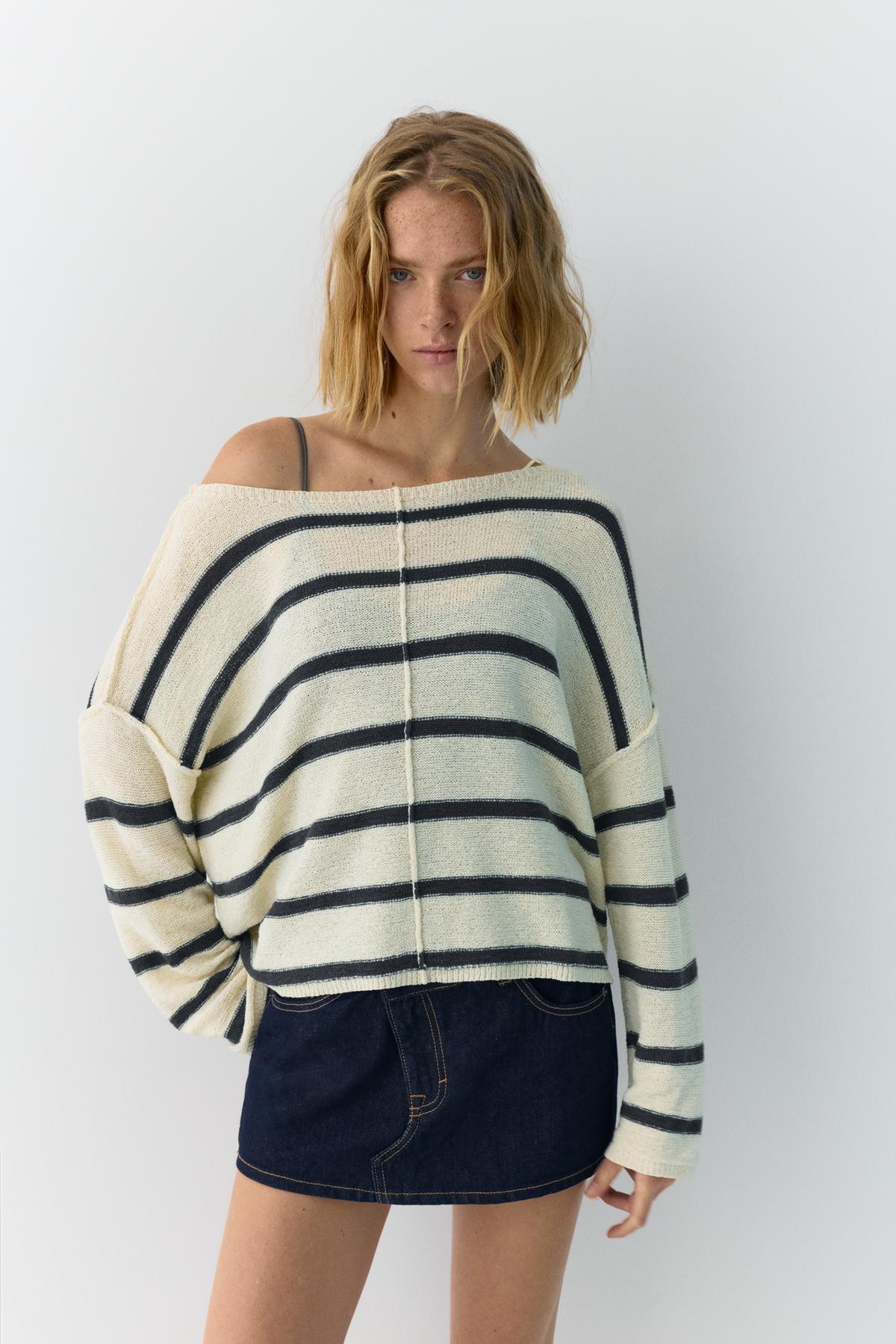 Pull & Bear  Dikiş detaylı çizgili kazak