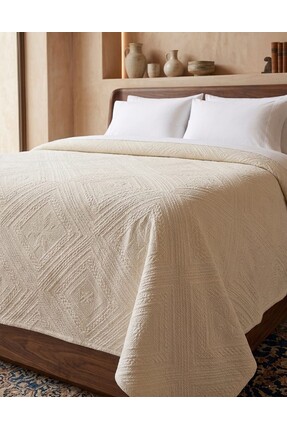 luss collection Natural Çift Kişilik Yatak Örtüsü/Pike Tek Parça-Krem Rengi (...