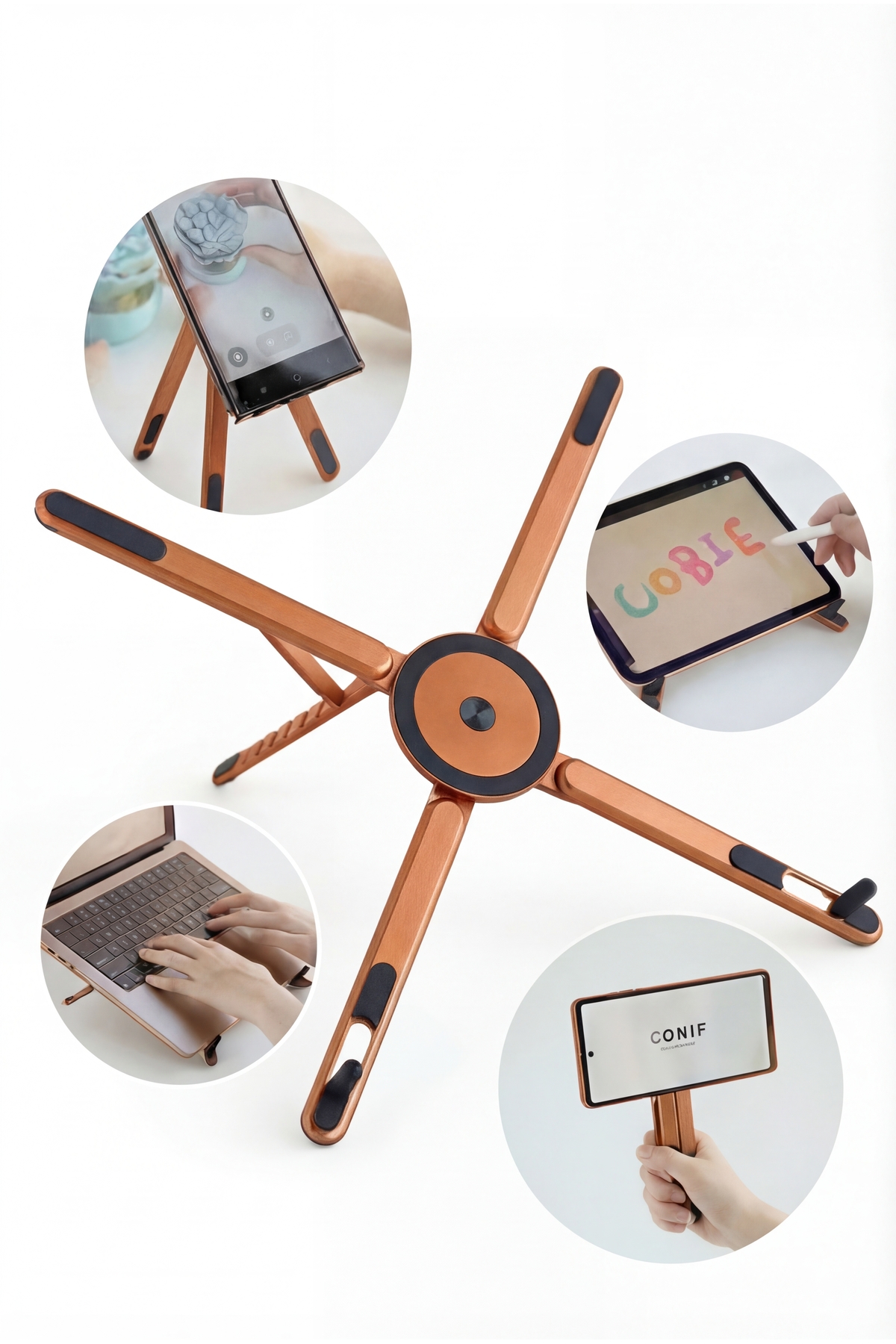 Pocket Size Portable 4in 1 Magnetic Aluminum Stand Laptop Tablet Phone Holder Tripod Rose