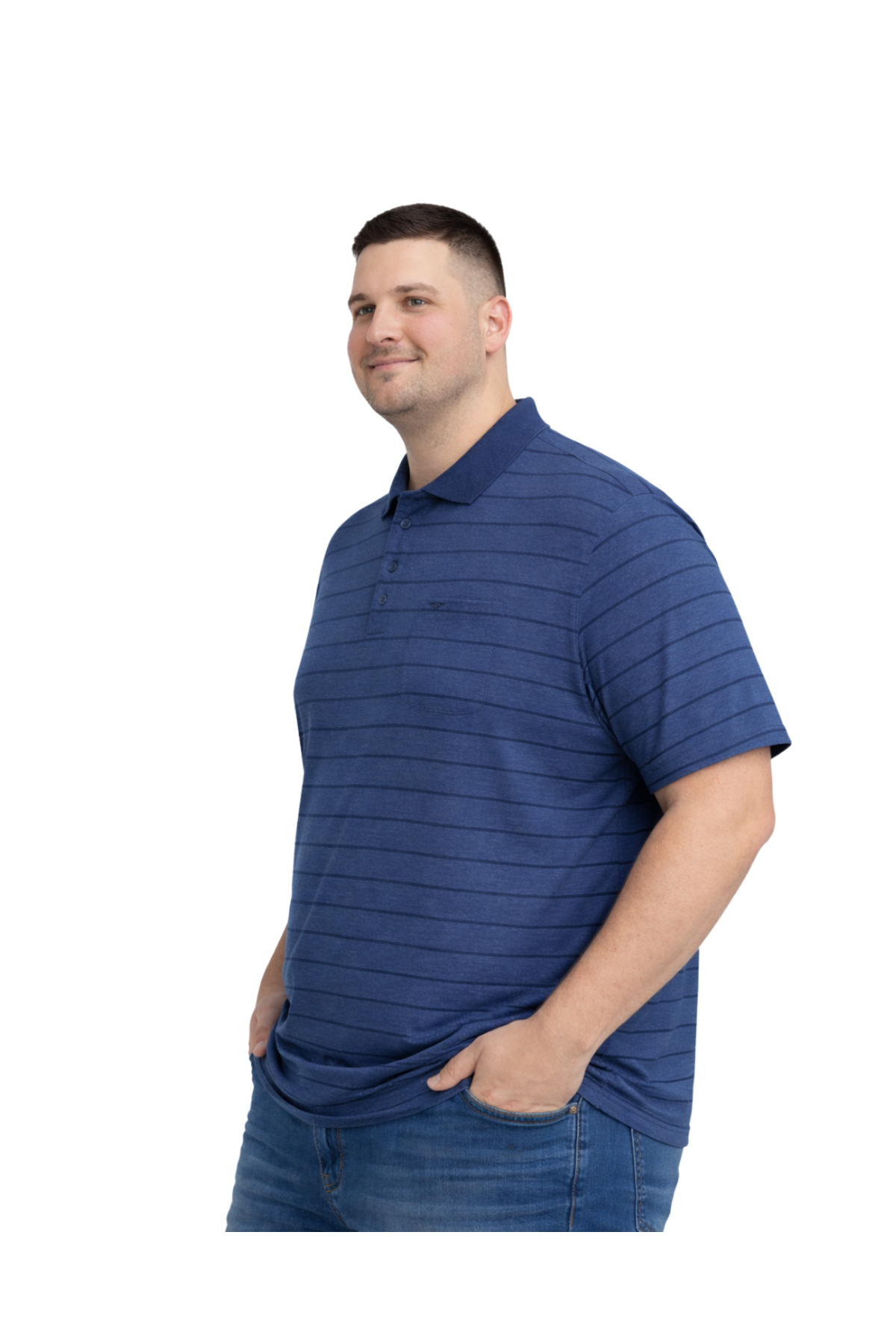 BattalModa Erkek Büyük Beden Lacivert Polo Yaka Çizgili Cepli Kısa Kollu Tişört 3XL-4XL-5XL-6XL görsel 2
