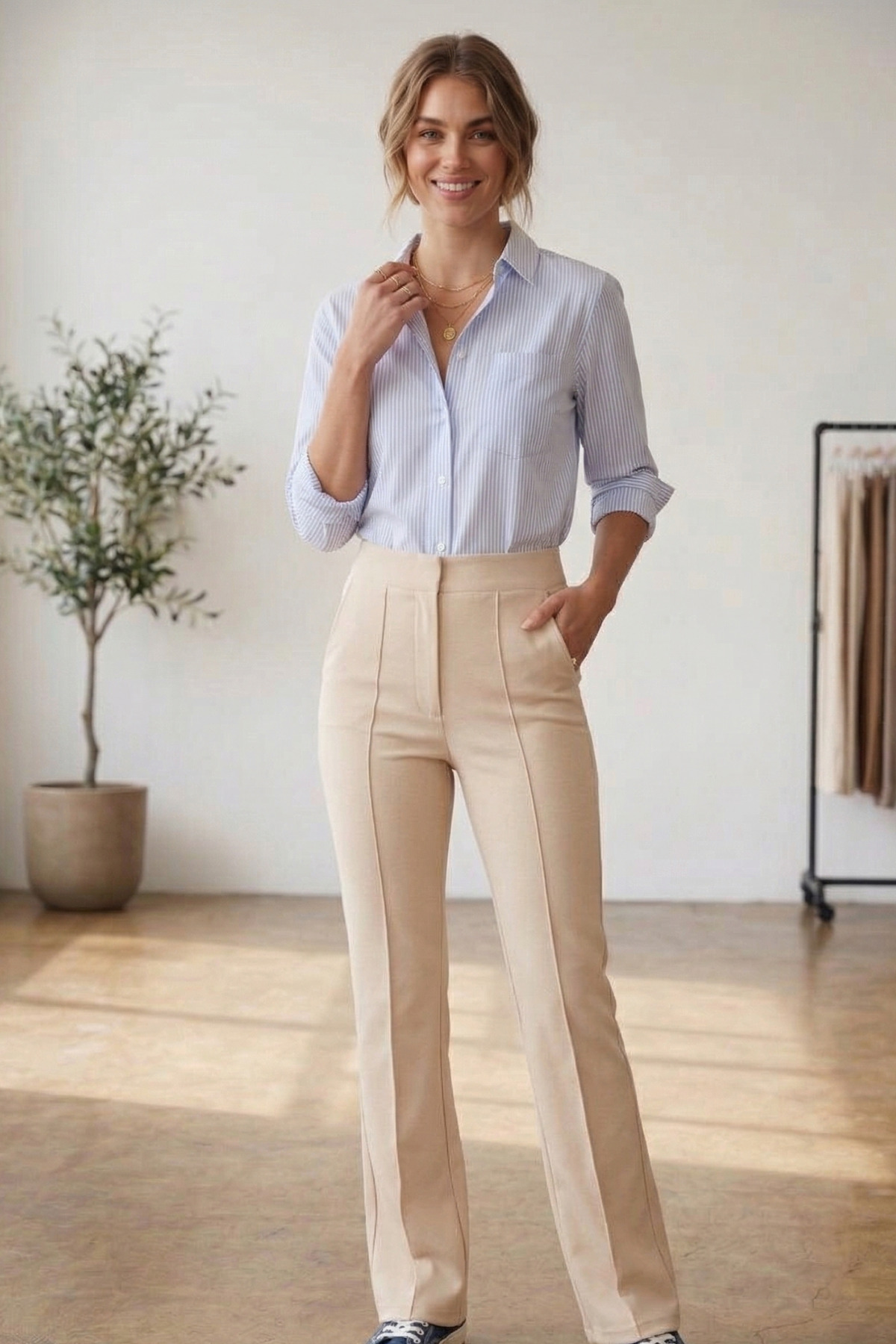 Spandex Leg Trousers with Grass