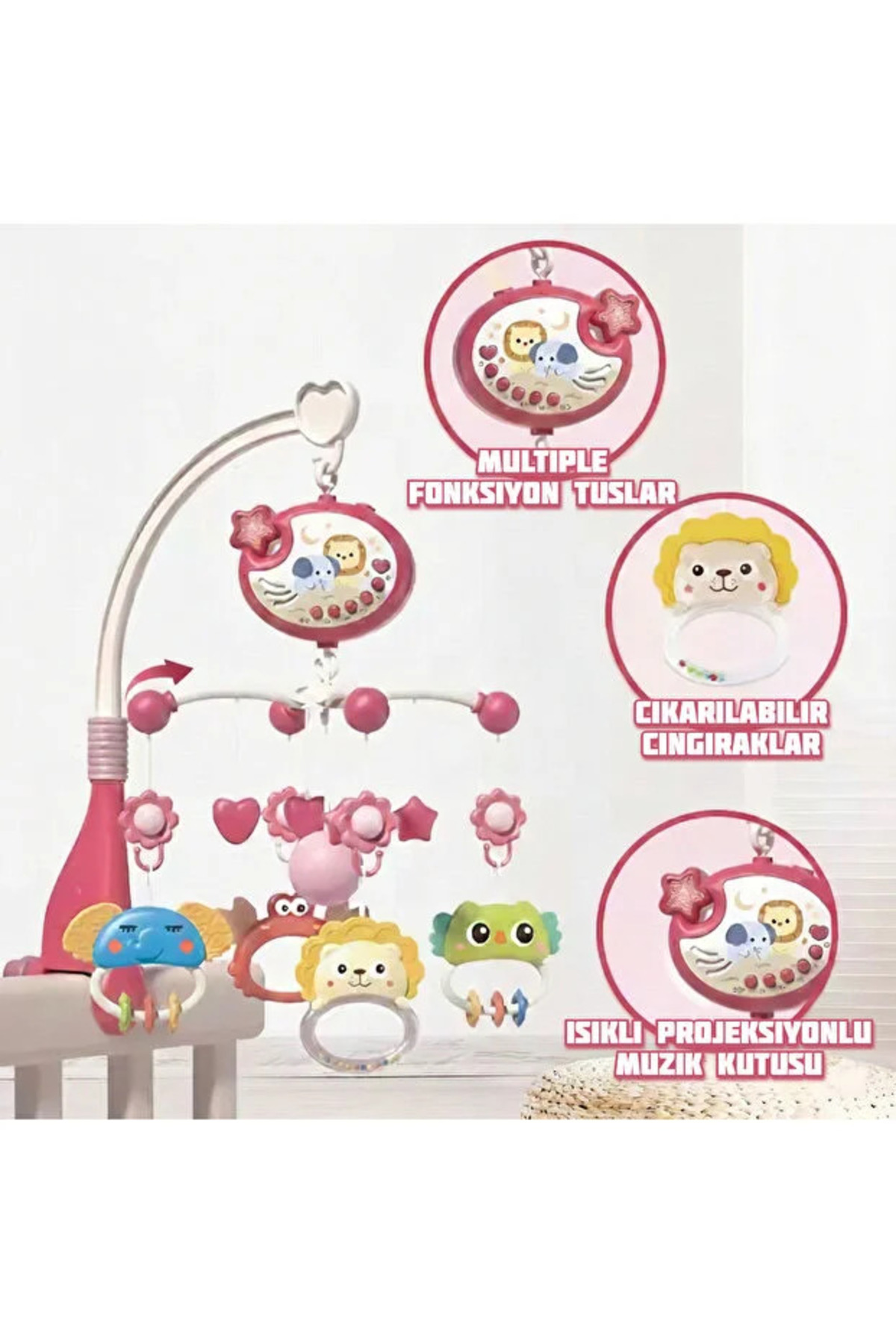 Ucuzuna Bak Işıklı Müzikli Uzaktan Kumandalı Dönence Projektörlü Dönence Oyuncak Beşik Bebek 360° Dönebilir fotoğrafı 4 (önizleme)