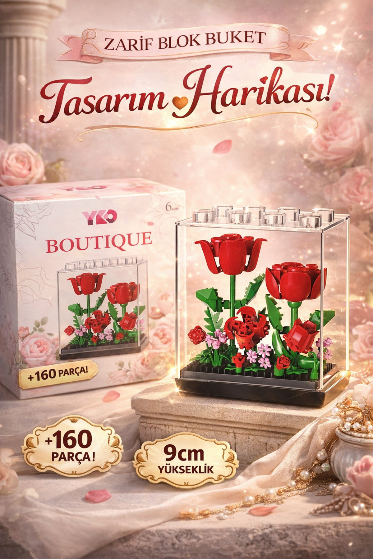 Cici Oyuncak Boutique Mini Blok Çiçek Seti 160 Parça – Dekoratif Şeffaf Kutulu Yapı Oyuncak 8x8x9 cm fotoğrafı 2 (önizleme)