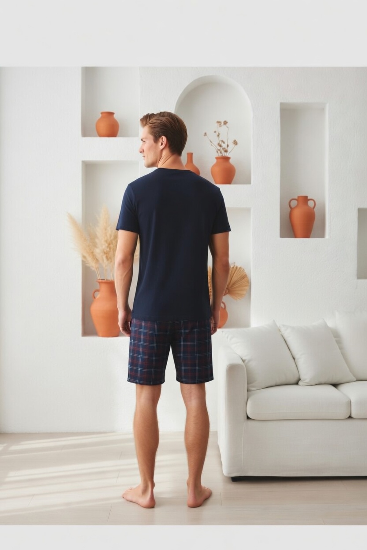 Sude HOMEWEAR Sude ERKEK DESENLİ KISA KOL ŞORTLU PİJAMA TAKIMI görsel 3