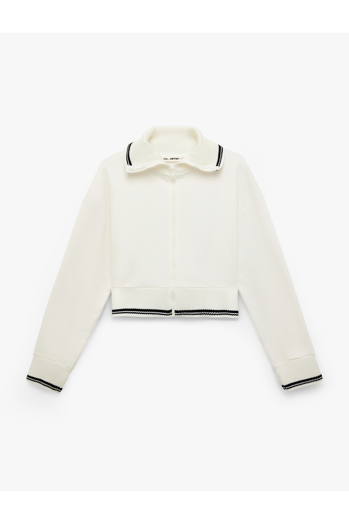 Koton Şardonlu Dik Yaka Biyeli Uzun Kollu Fermuarlı Sweatshirt görsel 3