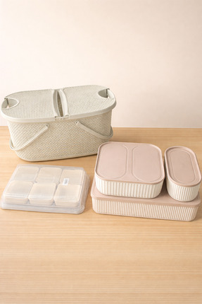 İ&A HOME Çok Amaçlı Piknik Sepeti & Saklama Kabı Seti – Kapaklı Kahvaltılık O...