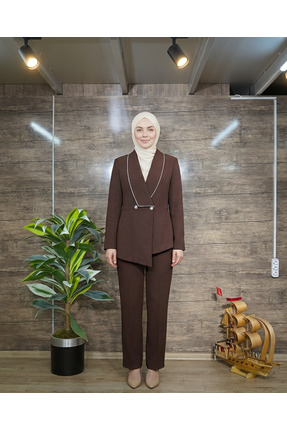 ALFU Moda Kadın Taşlı Şal Yaka Blazer Pantolon Takım