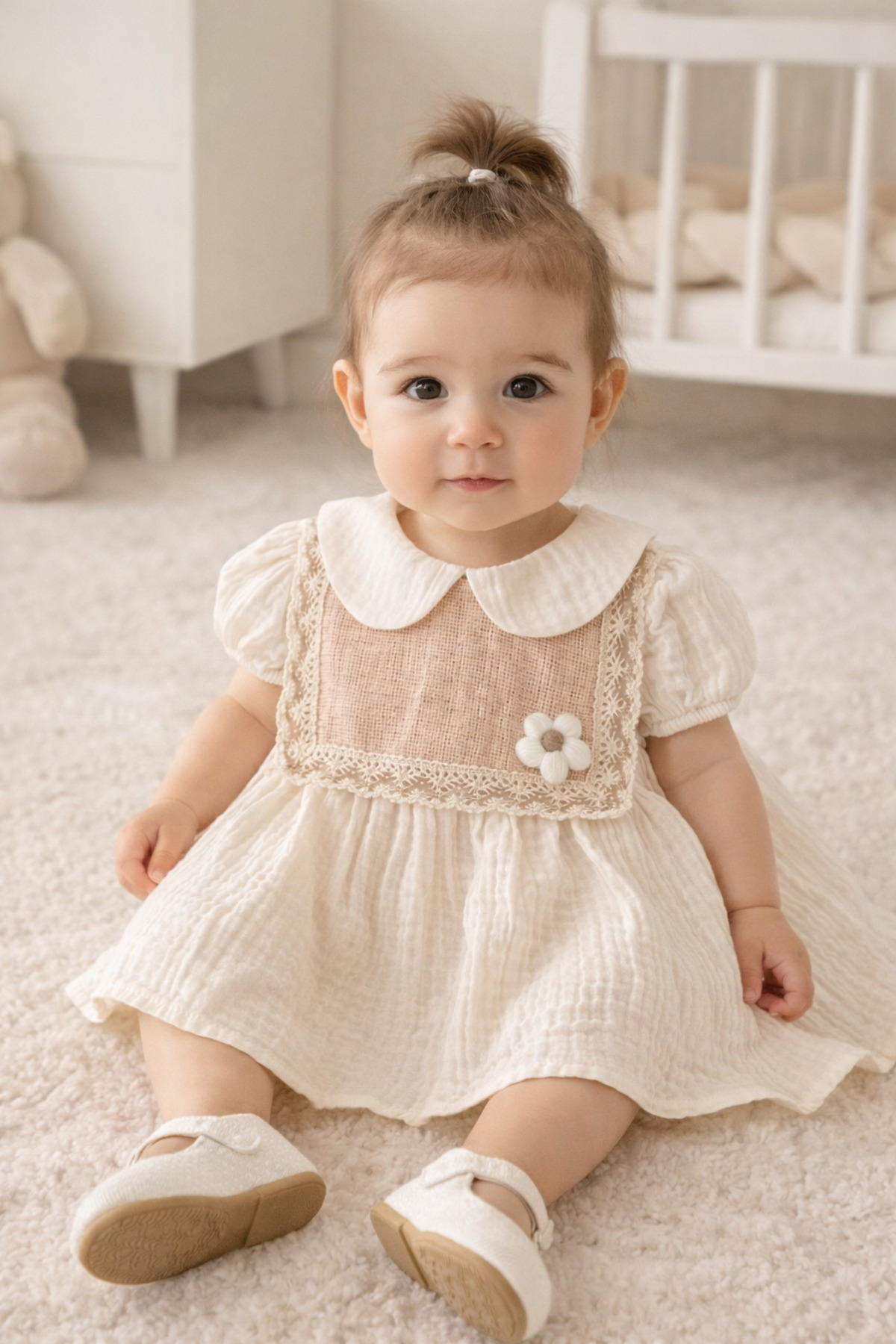 BEBEXO KIDS Kız Bebek Müslin Kumaş Papatya Nakış Detaylı Yazlık Elbise |9-12-18-24 Ay fotoğrafı 2 (önizleme)