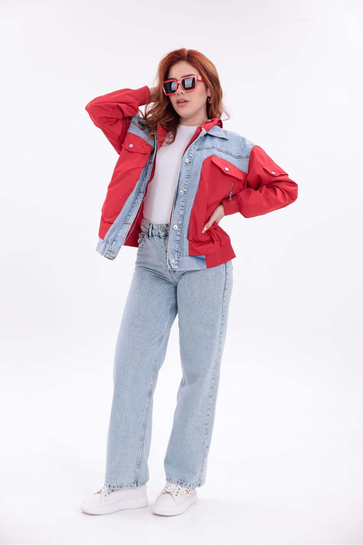 Yeys Shop Mix Kırmızı Denim Detaylı Premium Ceket görsel 2