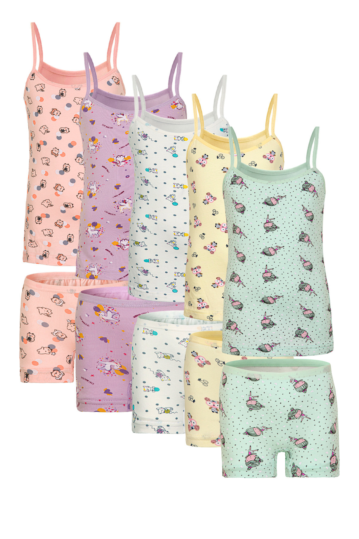 PATTERNED GIRL UNDERSHIRT BOXER SET OF 5 (COTTON)