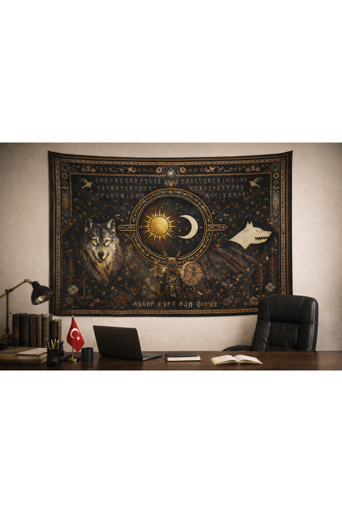 Turkish Culture Göktürk Wolf Shaman Wall Cover Carpet