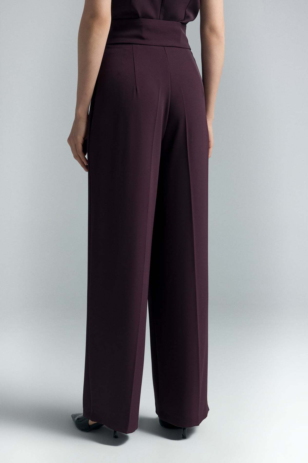 Sateen  Talia Düğme Detaylı Pantolon - Mürdüm - Görsel 5