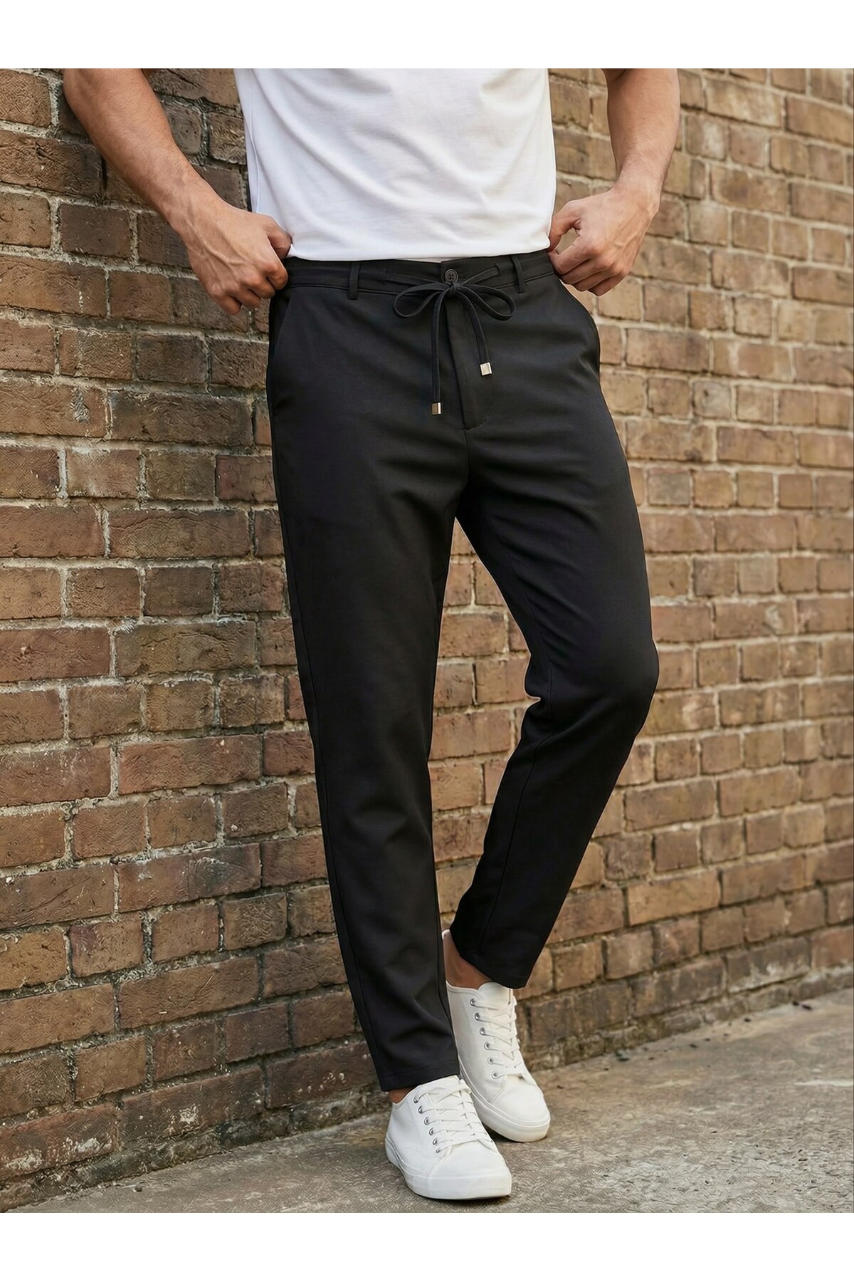 İLKCET MODA Rahat Kesim Siyah Günlük Bağcıklı Erkek Pantolon görsel 4