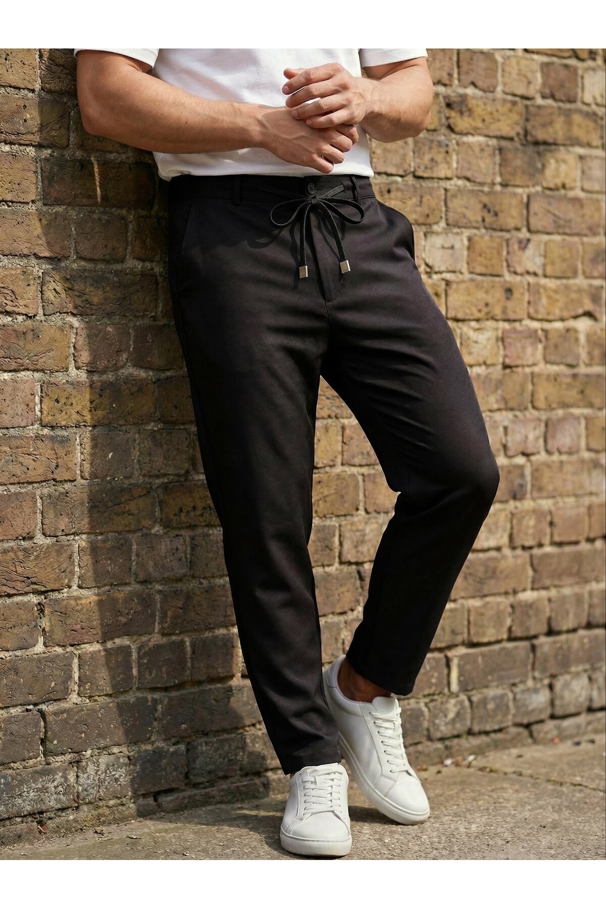 İLKCET MODA Rahat Kesim Siyah Günlük Bağcıklı Erkek Pantolon görsel 6
