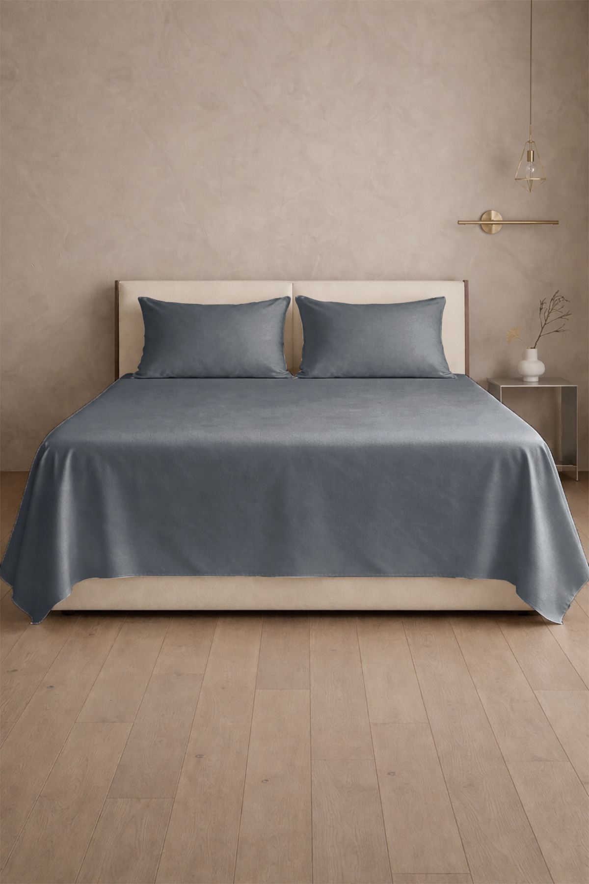 100% Cotton Satin 200 TC (80 Strands) Flat Sheet Set Dark Grey